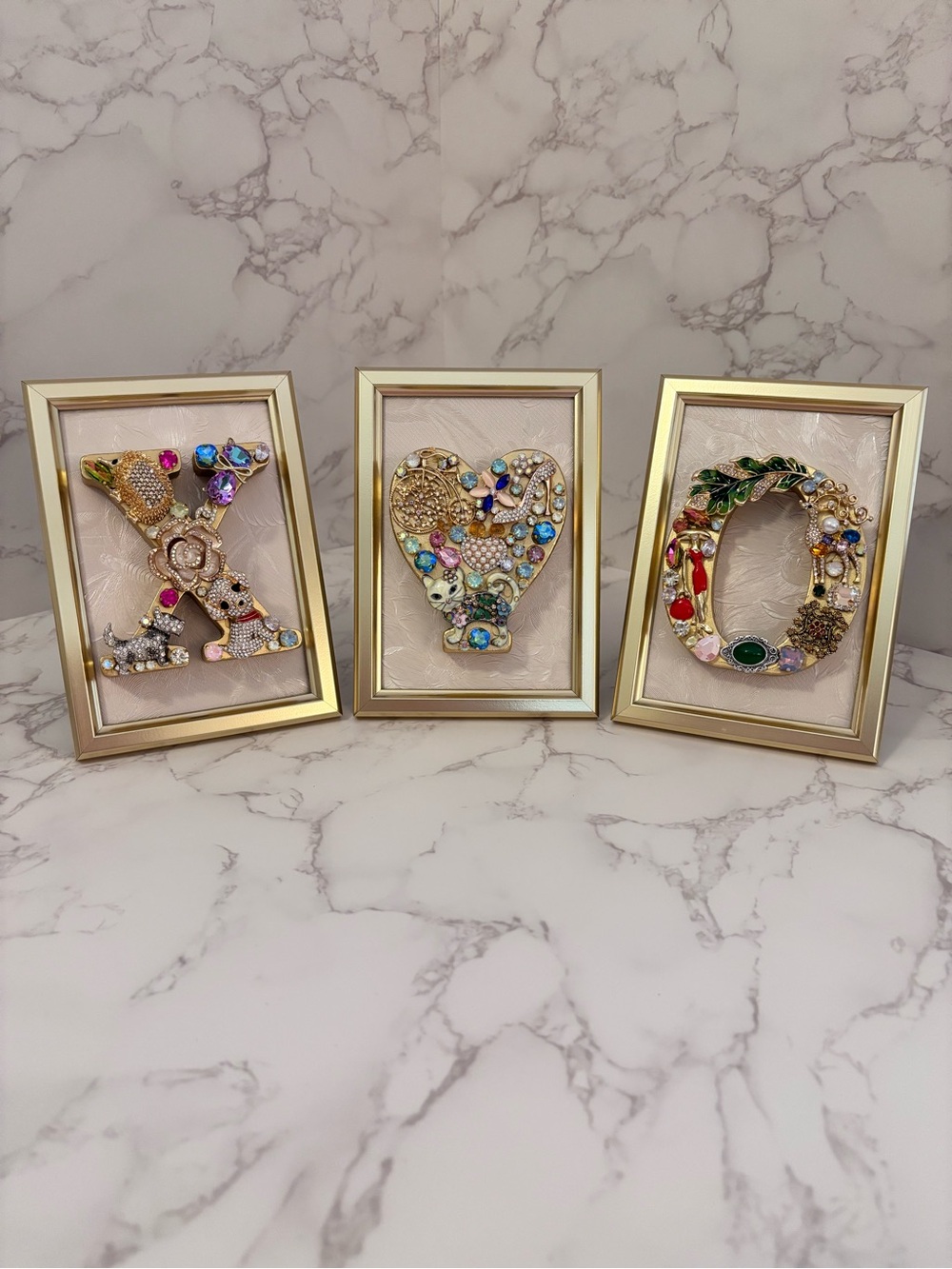 4x6 XOX Jewelry Art Trio Set, Framed Handmade Decor